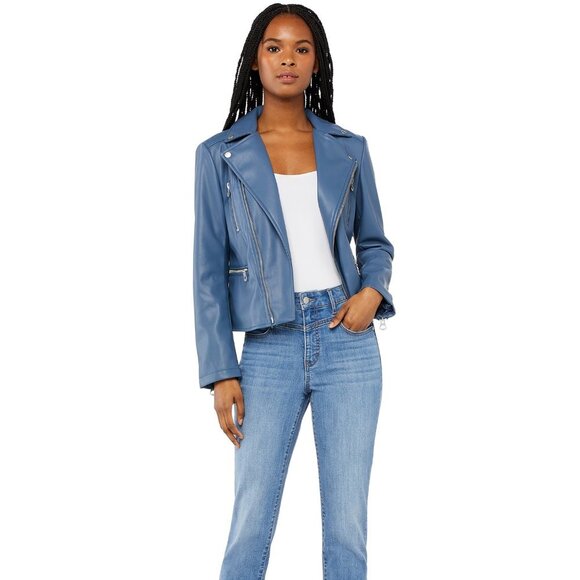 Scoop Blue Vegan Leather Moto Jacket - Picture 3 of 10
